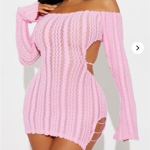 Pink Off-Shoulder Knit Dress